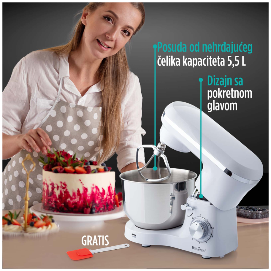 MIKSER SAMOSTOJEĆI ROBOT 1400W ROSMARINO INFINITY PRO BIJELI