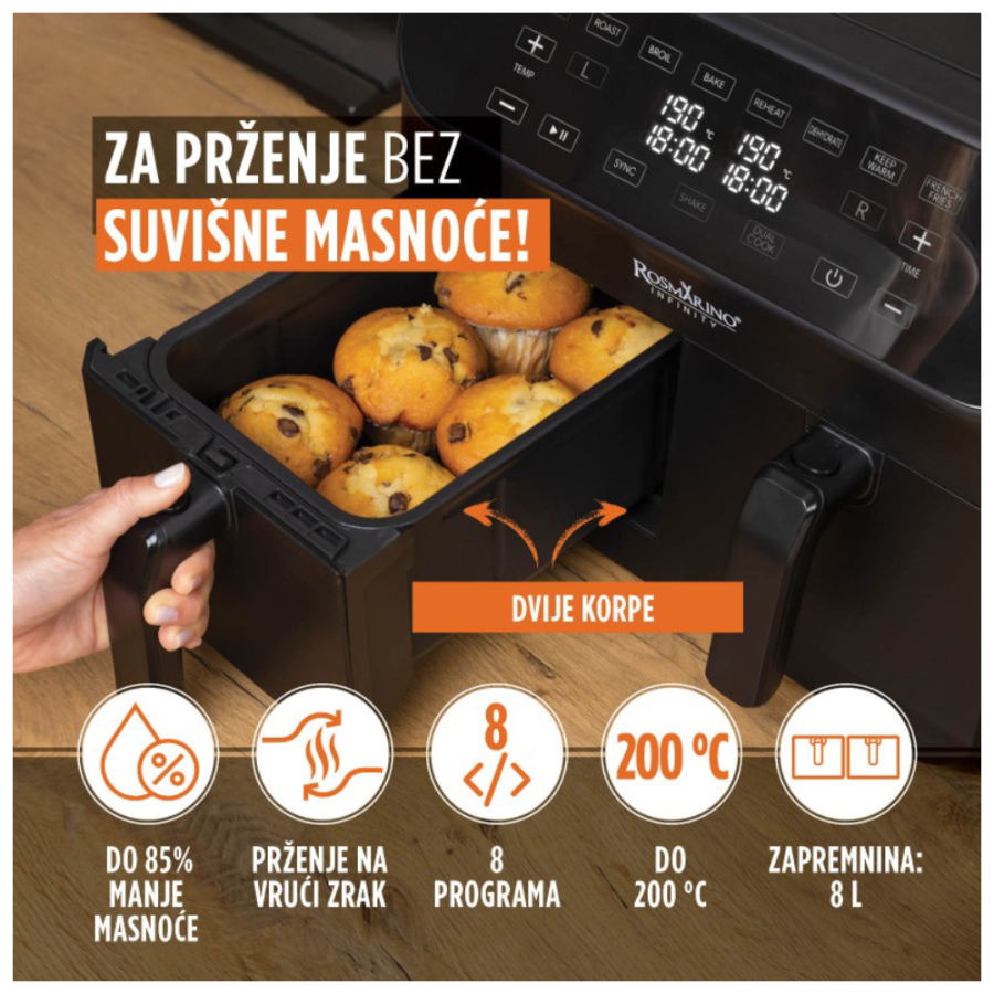 FRITEZA NA VRUĆI ZRAK ROSMARINO PRO XXL 2 POSUDE