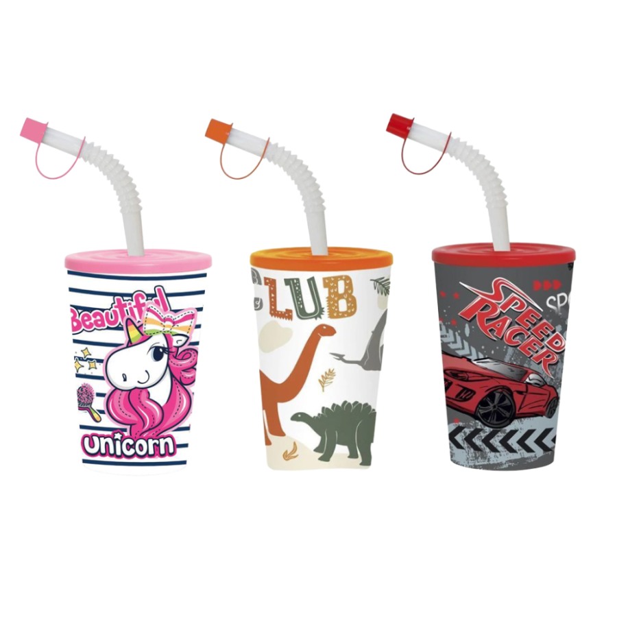 ČAŠA DJEČIJA SA SLAMKOM I POKLOPCEM 0,34L