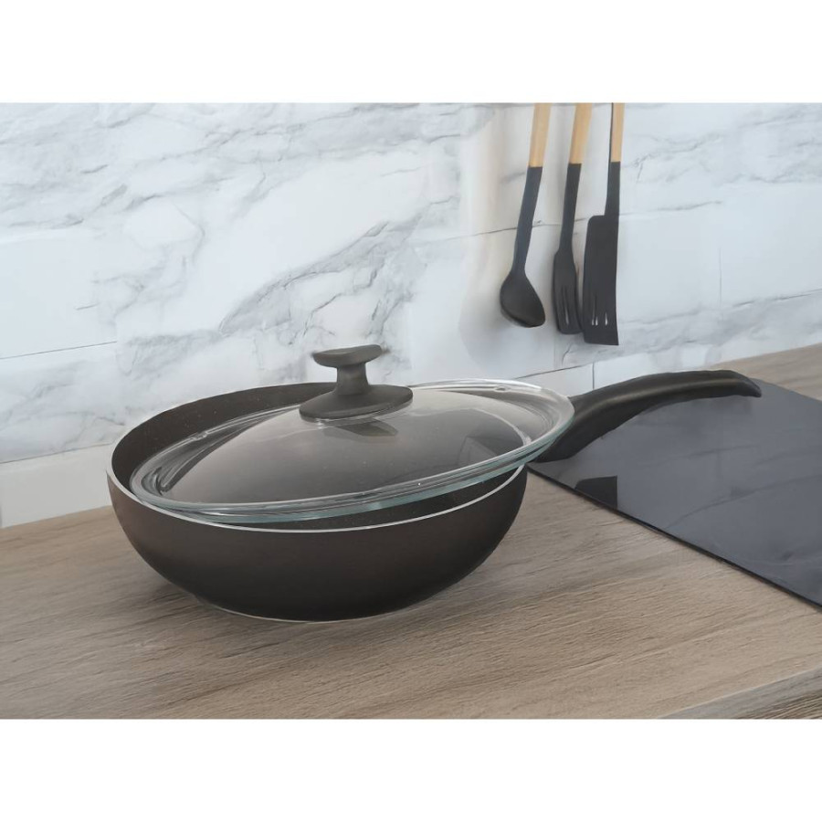 TAVA SA STAKLENIM POKLOPCEM CRNI GRANIT 24CM