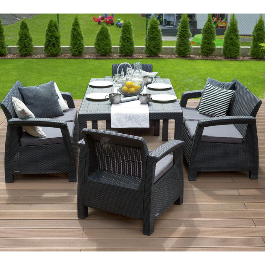 GARNITURA ZA VRT DDFFS SIVA RATTAN CORFU FIESTA 223216 ALLIBERT